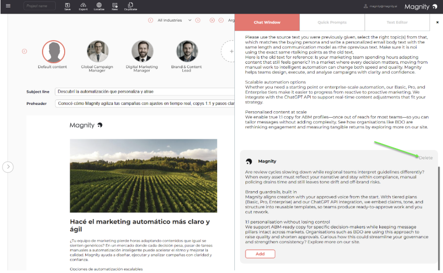 You can delete chat entries on an element